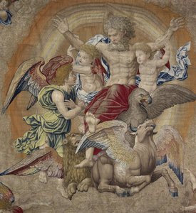 Gottvater mit den Symbolen der vier Apostel (Tetramorphos), bekannt als Die Dreifaltigkeit von Pieter Coecke van Aelst