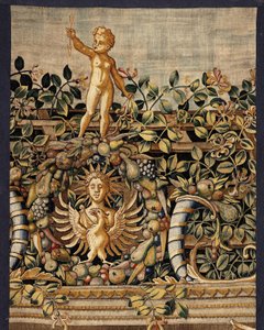 Vertumnus und Pomona: Vertumnus verwandelt in einen Fischer, um 1550 (Gold, Wolle und Seide)
