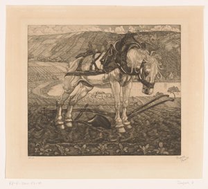 Pflügender Pferd auf einem Hügel von Pieter Dupont