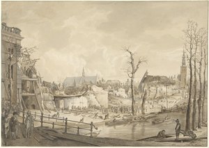 Ruinen auf der Nordseite des Steenschuur nach der Pulverexplosion in Leiden, 12. Januar 1807 von Pieter Gerardus van Os