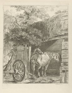 Zwei Pferde in einer Scheune von Pieter Gerardus van Os