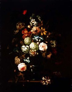 Stillleben mit Blumen in einer Glasvase
