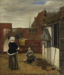 Eine Frau und ihre Magd in einem Hof, ca. 1661