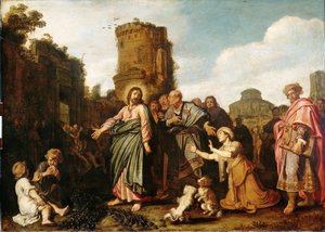 Christus und die kanaanäische Frau (Matthäus 15:21-21; Markus 7:24-30) von Pieter Lastman