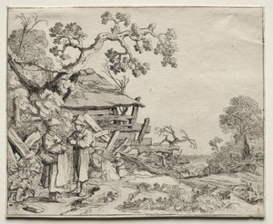 Landschaft mit zwei Bauern im Gespräch