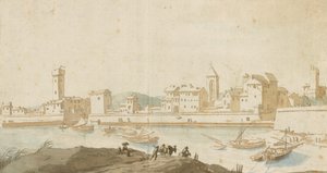 Ansicht von Civitavecchia mit der Hafenmauer