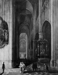 Innenraum einer gotischen Kirche bei Nacht