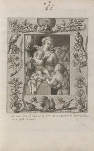 Heilige Familie mit dem jungen Johannes dem Täufer, in einem aufwendigen Rahmen