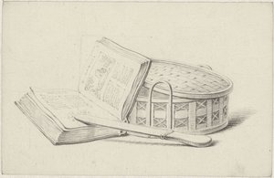 Stillleben mit Buch, Brieföffner und Körbchen von Pieter de Goeje