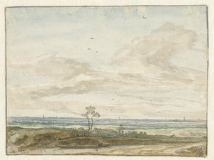 Weite Landschaft mit einem Weg entlang eines Kanals
