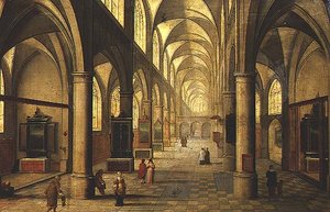 Innenraum einer Kathedrale mit Figuren