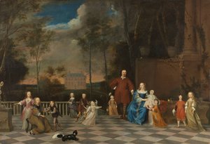 Der Amsterdamer Kaufmann Jeremias van Collen (1619-1707) mit seiner Frau und ihren zwölf Kindern von Pieter van Anraedt (attributed to)