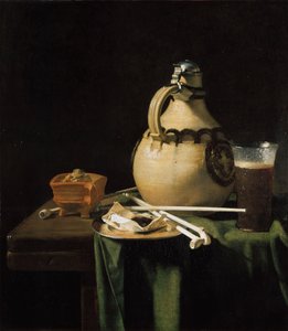 Stillleben mit irdenem Krug und Tonpfeifen von Pieter van Anraedt