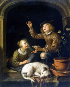 Die Seifenblase. Gemälde von Pieter Corneliszoon van Slingelandt (1625 - 1691). Mailand Museo del Castello.