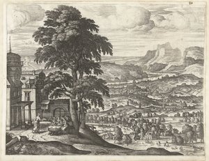 Abraham voedet die drei Engel (Landschaften mit dem Bericht von Abraham) von Pieter van der Borcht (I)