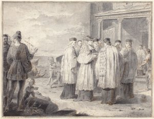 Paulinus, Kardinal und Patriarch von Aquileia, verlegt seinen Sitz nach Grado von Pietro Antonio Novelli