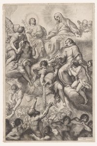 Maria, Josef und Antonius von Padua als Fürsprecher für Seelen im Fegefeuer