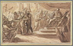 Ein Bischof wird gefesselt vor einen römischen Imperator gebracht von Pietro Bianchi