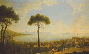 Ein Panoramablick auf Neapel, die Bucht von Neapel, Portici, Vesuv, die Halbinsel Sorrent und Capri von der Conocchia aus