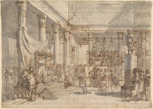 Timotheus spielt die Leier vor Alexander und Thaïs in der Halle des Palastes von Persepolis
