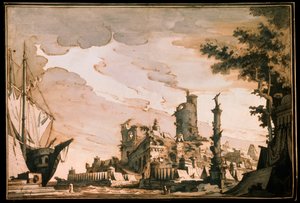 See-Hafen, Bühnenbild für ein Theaterstück, 1818 von Pietro Gonzaga