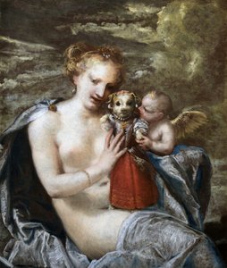 Venus, Amor und kleiner Hund als Kind verkleidet