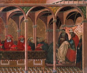 Honorius III. genehmigt die Karmelitenregel (Detail) von Pietro Lorenzetti