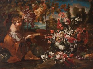 Ein Mädchen zwischen Blumen und Früchten von Pietro Paolo Bonzi