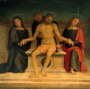 Beweinung Christi, Fresko, Basilika Sankt Peter, Perugia, Umbrien, Italien von Pietro Perugino