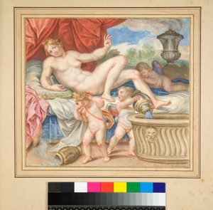 Liegende Danae mit den gezeigten Cupidos