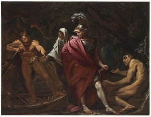 Aeneas und die Kumanaische Sibylle präsentieren Charon den goldenen Zweig
