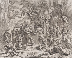 Eine Allegorie der Malerei, ein Kind in der Mitte links zeichnet auf einem Tablet, umgeben, 1637-38 von Pietro Testa