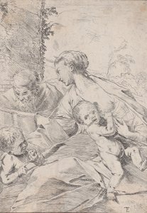 Die Heilige Familie mit dem kleinen Johannes, der einen Apfel hält