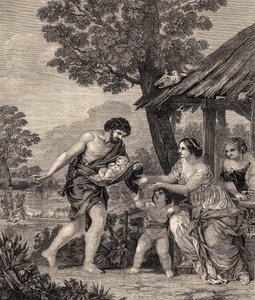 Romulus und Remus. Gravur nach dem Gemälde von Pietro da Cortone. Gravur von 1860. von Pietro da Cortona