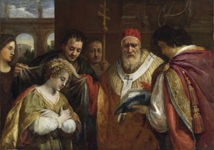 Heilige Domitilla empfängt den Schleier von Papst Clemens I. von Pietro da Cortona