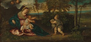 Madonna mit Kind und der kleine Heilige Johannes in einer Landschaft
