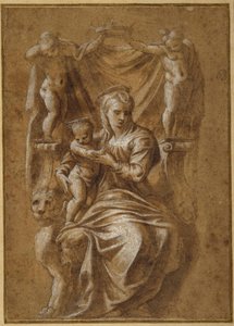 Die Madonna mit Kind auf dem Thron von Polidoro da (follower of) Caravaggio