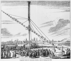 Das große astronomische Teleskop von Johannes Hevelius (1611-1687), Illustration aus Machina Coelestis von Hevelius, Danzig, veröffentlicht 1670 von Polish School