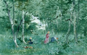 Elegante Damen pflücken Blumen im Wald