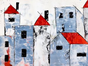 Moderne Stadt mit rotem Dach