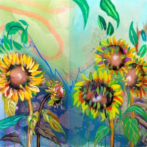 Lebhafter Sonnenblumengarten