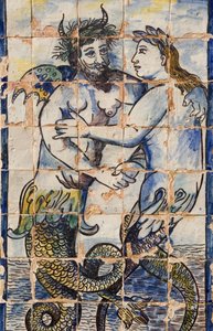 Azulejos-Fliesen in den Palastgärten, die Meereskreaturen darstellen (Keramik) von Portuguese School