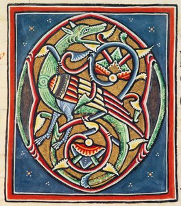 Ms 3089 fol.35r Bewohnter Initialbuchstabe O, zwölftes oder dreizehntes Jahrhundert von Portuguese School