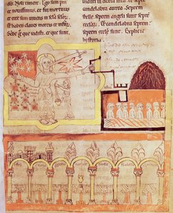Das erste Erscheinen des Menschensohnes mit den sieben Kirchen Asiens und den sieben Sternen, aus der Apokalypse des St. Jean de Lorvao