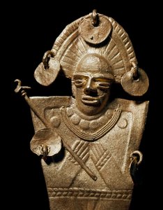 Präkolumbianische Kunst, Muisca-Kultur: Statuette einer Frau (Tunjo) in goldener Zeremonialtracht von Pre Columbian