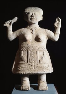 Präkolumbianische Kunst, Totonakische Zivilisation: Statuette einer Priesterin mit erhobenen Armen 6.-9. Jahrhundert n. Chr. Aus El Tajin