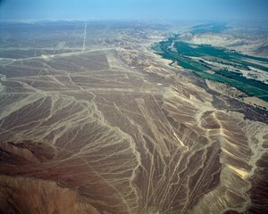 Luftaufnahme der Nazca-Linien, die eine Vogelfigur darstellen von Prehistoric Prehistoric