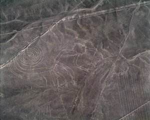 Luftaufnahme einer Affenfigur, Nazca-Linien von Prehistoric Prehistoric