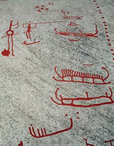 Nordische Bronzezeit: Boote und Schlitten, Felszeichnungen in Tanum, Schweden von Prehistoric Prehistoric