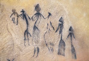 Phallischer Tanz des stilisierten-naturalistischen Typs, mesolithische Kunst von Prehistoric Prehistoric